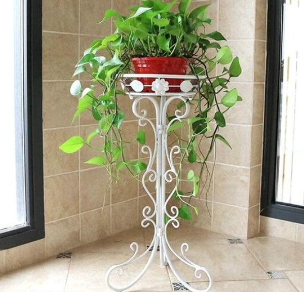 White  Iron Corner Pot Stand for Balcony Living Room Outdoor Indoor Plants  - white, Iron, pack of1